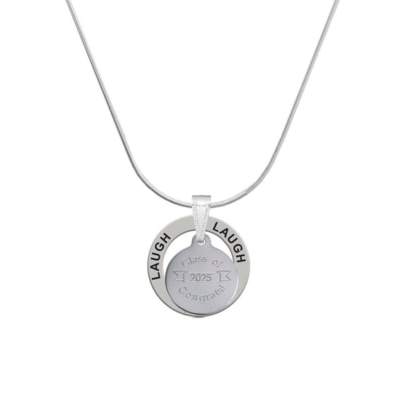 Delight Jewelry Stainless Steel Disc Class of 2025 Laugh Ring Charm Necklace, 18"