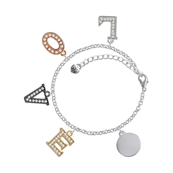 Delight Jewelry Stainless Steel Disc Multi-Colored Crystal Love Charm Bracelet
