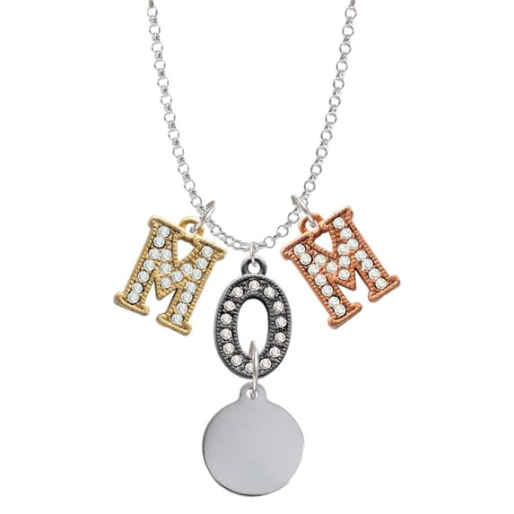 Delight Jewelry Stainless Steel Disc Multi-Colored Crystal Mom Charm Necklace