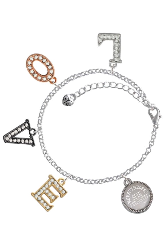 Stainless Steel Disc Nevertheless She Persisted Multi-Colored Crystal Love Charm Bracelet