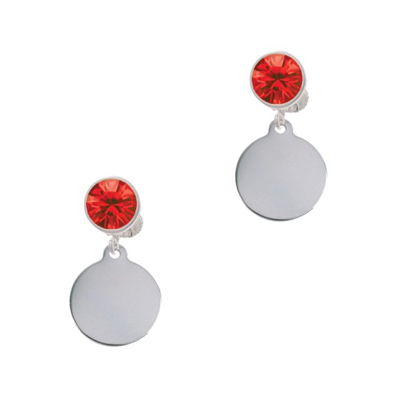 Delight Jewelry Stainless Steel Disc Red Crystal Clip on Earrings