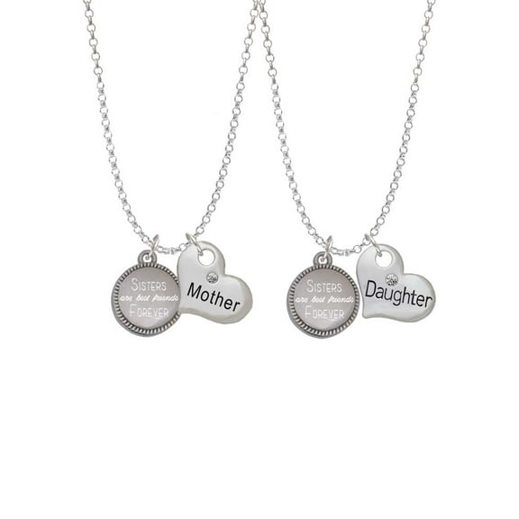 Delight Jewelry Stainless Steel Disc Sisters are Best Friends Forever Mother & Daughter Heart Necklaces (Set of 2), 19"+2"