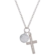 Delight Jewelry Stainless Steel Disc Stronger Braver Smarter Everlasting Love Engraved Cross Zoey Necklace, 28"
