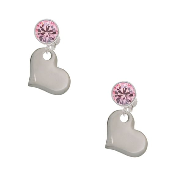 Delight Jewelry Stainless Steel Heart Pink Crystal Clip on Earrings