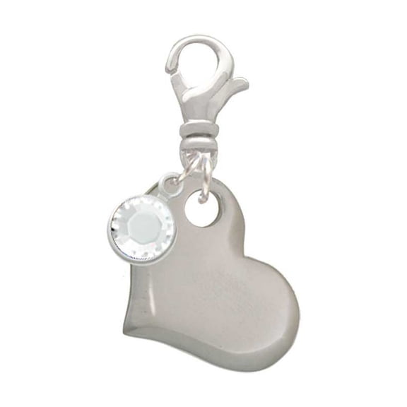 Delight Jewelry Stainless Steel Heart - Silvertone Clip on Charm with Clear Crystal Drop