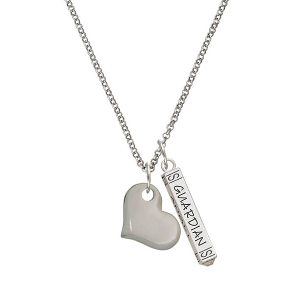 Delight Jewelry Stainless Steel Heart Silvertone Guardian Angel Bar Charm Necklace, 23"