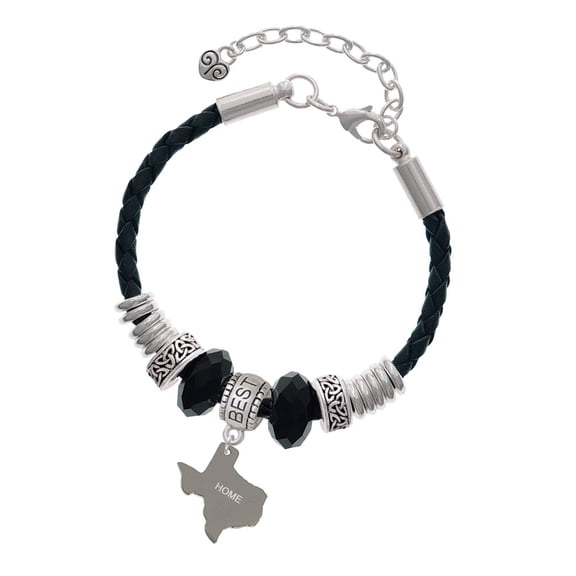 Delight Jewelry Stainless Steel Home is Texas - Best Friend Celtic Knot Leather Bead Bracelet, 7"+2" Extender