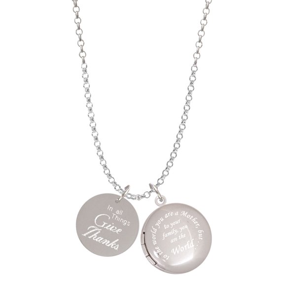 Delight Jewelry Stainless Steel In all things Give Thanks Disc - To the World You are a Mother Locket Necklace