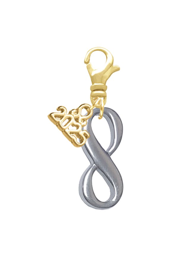 Stainless Steel Infinity Sign - Gold-tone Clip on Charm with Mini Year 2025