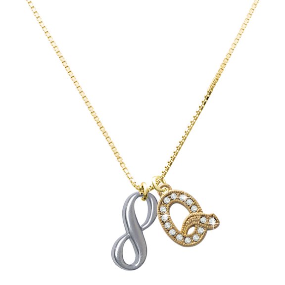 Delight Jewelry Stainless Steel Infinity Sign - Large Goldtone Crystal Initial - Q - Charm Necklace, 17.5"+2"