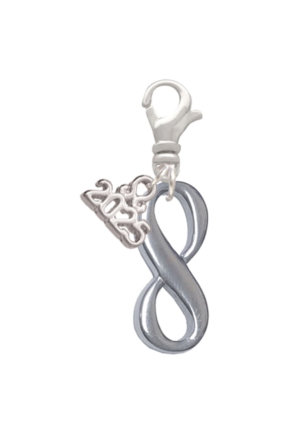 Stainless Steel Infinity Sign - Silver-tone Clip on Charm with Mini Year 2025
