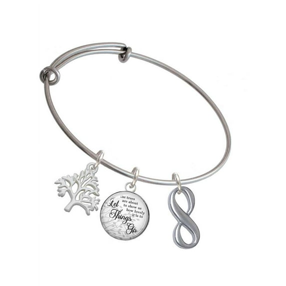 Delight Jewelry Stainless Steel Infinity Sign - Silvertone Let Things Go Tree Charm Bangle Bracelet