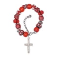 thumbnail image 1 of Delight Jewelry Stainless Steel Joshua 1:9 - Be Strong and Courageous Engraved Cross - Red Paw Print Bead Bracelet, 7"+2", 1 of 4