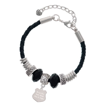 Delight Jewelry Stainless Steel Keep Her Safe Police Badge - Daughter Celtic Knot Leather Bead Bracelet, 7"+2" Extender