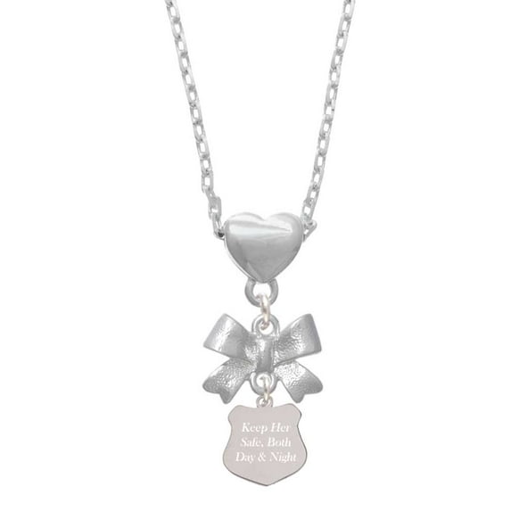 Delight Jewelry Stainless Steel Keep Her Safe Police Badge - Silver tone Bow Heart Necklace