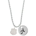 thumbnail image 1 of Delight Jewelry Stainless Steel Keep Him Safe Police Badge - Silvertone Script Initial Disc - A - Charm Necklace, 20"+3", 1 of 4