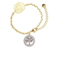 thumbnail image 1 of Delight Jewelry Stainless Steel Mighty Oak Tree of Life - Gold-tone Flower Link Chain Bracelet, 6.75"+2" Extender, 1 of 4