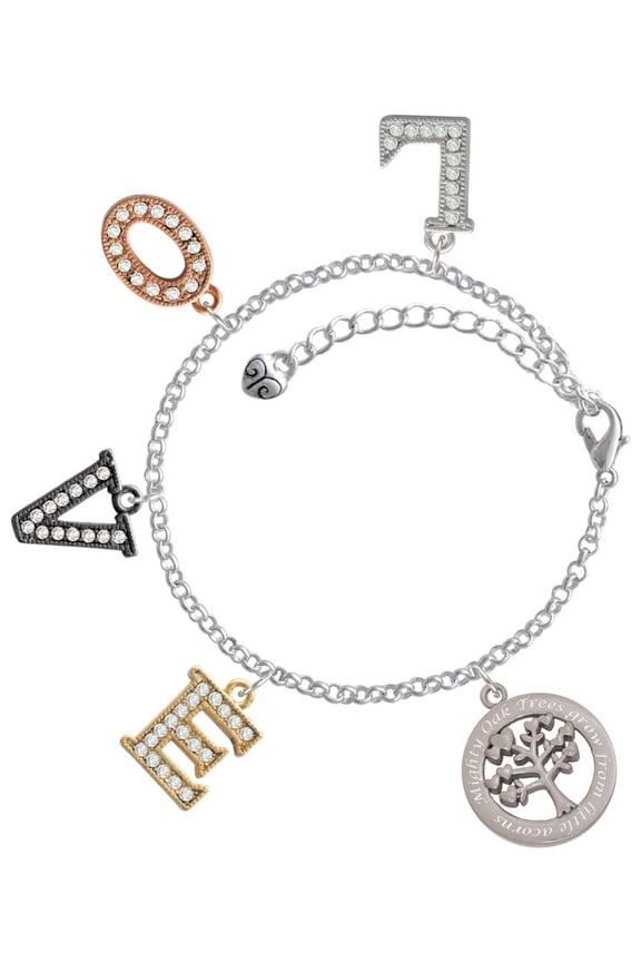 Stainless Steel Mighty Oak Tree of Life - Multi-Colored Crystal Love Charm Bracelet