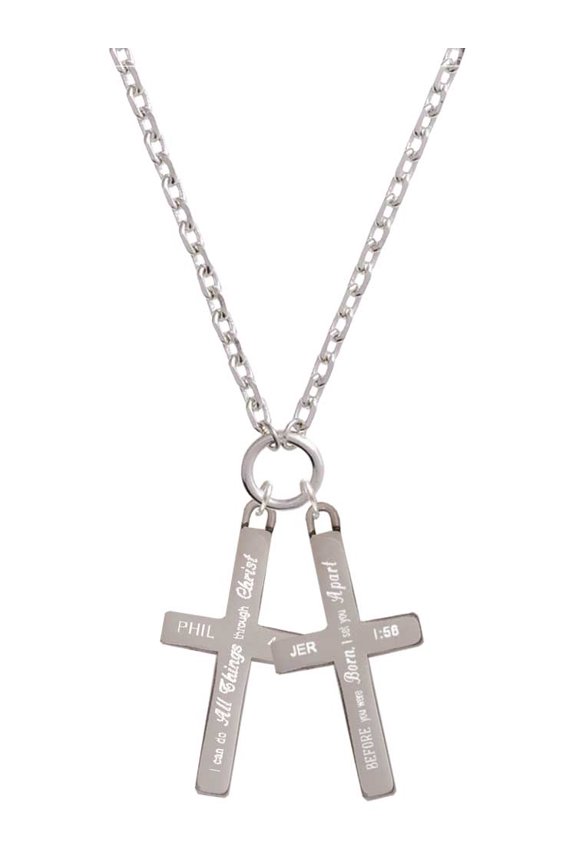 Stainless Steel Philippians 4:13 - I Can Do All Things Engraved Cross - I Set You Apart Engraved Cross Zoey Necklace, 28"