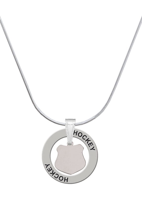 Stainless Steel Police Badge Blank - Hockey Ring Charm Necklace, 18"