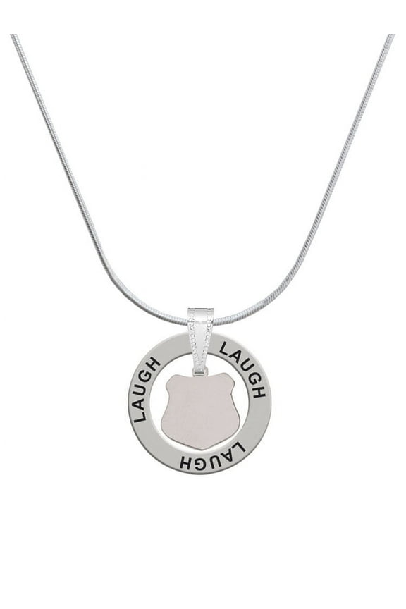 Stainless Steel Police Badge Blank - Laugh Ring Charm Necklace, 18"