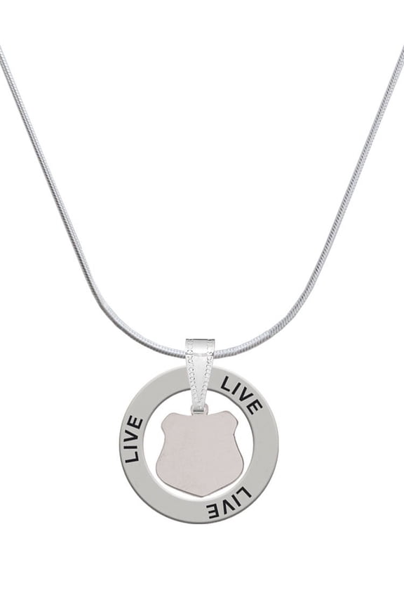 Stainless Steel Police Badge Blank - Live Ring Charm Necklace, 18"