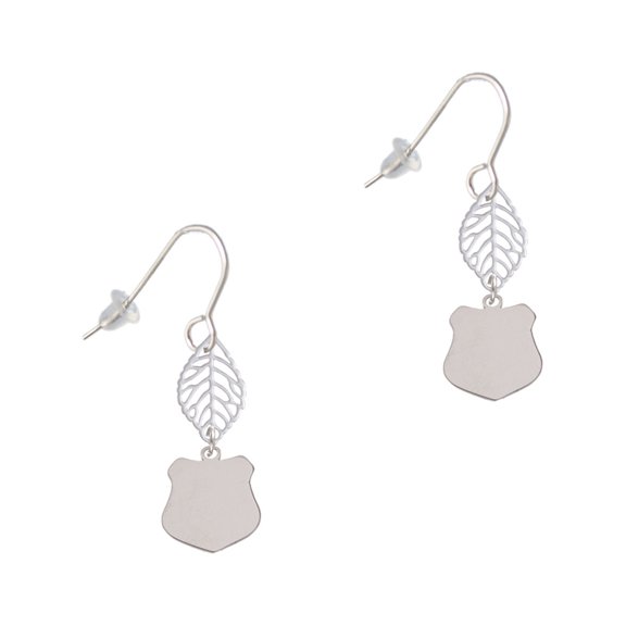 Delight Jewelry Stainless Steel Police Badge Blank - Silvertone Leaf French Earrings