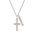thumbnail image 1 of Delight Jewelry Stainless Steel Proverbs 31:25 - She is Clothed Engraved Cross - Silvertone Guardian Angel Bar Charm Necklace, 23", 1 of 4