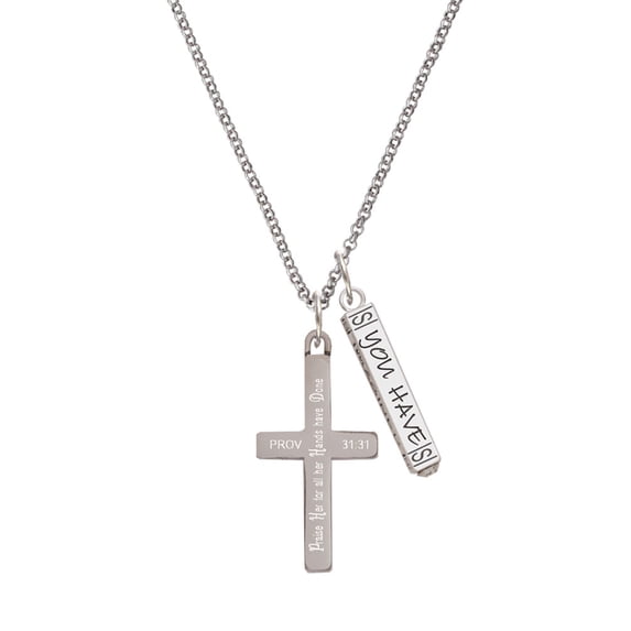 Delight Jewelry Stainless Steel Proverbs 31:31 - Praise Her Engraved Cross - Silvertone Live the Life You Have Imagined Bar Charm Necklace, 23"