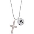thumbnail image 1 of Delight Jewelry Stainless Steel Psalm 46:5 - She will not Fall Engraved Cross - Silvertone Script Initial Disc - M - Charm Necklace, 20"+3", 1 of 4