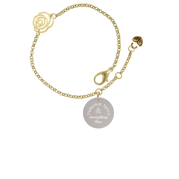 Delight Jewelry Stainless Steel Pumpkin Spice and Everything Nice Disc - Gold-tone Rose Link Chain Bracelet, 6.25"+1.75" Extender