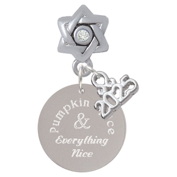 Delight Jewelry Stainless Steel Pumpkin Spice and Everything Nice Disc - Silver-tone Clear Star of David Charm Bead Dangle with Mini 2025