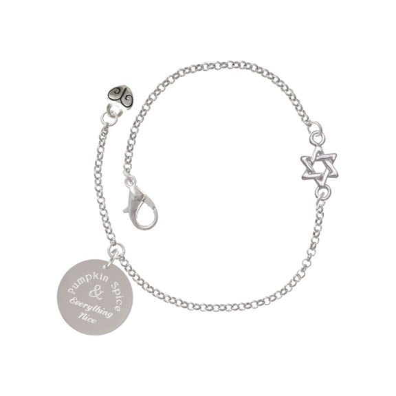 Delight Jewelry Stainless Steel Pumpkin Spice and Everything Nice Disc - Silvertone Star of David Delicate Bracelet, 6.25+1.75" Extender