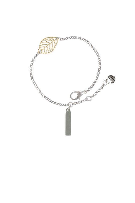 Stainless Steel Rectangular Blank Tag - - Goldtone Leaf Delicate Bracelet, 6.25+1.75"