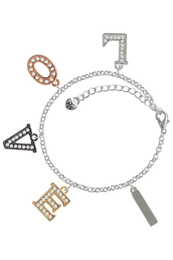 Stainless Steel Rectangular Blank Tag - Multi-Colored Crystal Love Charm Bracelet