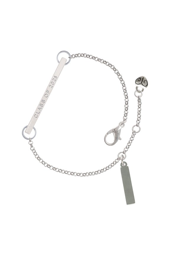 Stainless Steel Rectangular Blank Tag - Silvertone Class of 2026 Delicate Bar Bracelet, 8.5"
