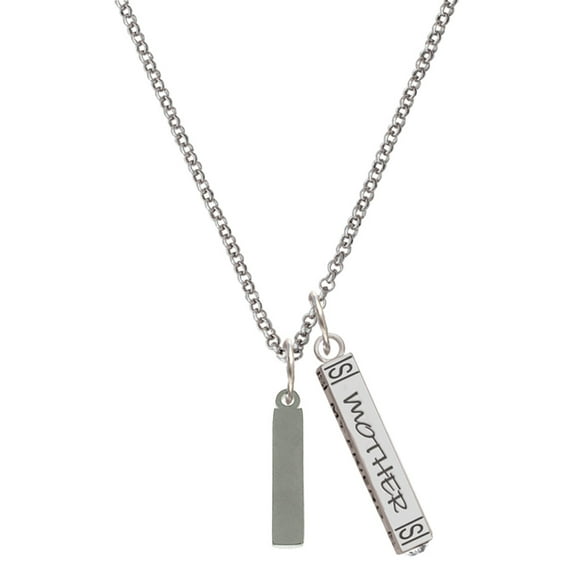 Delight Jewelry Stainless Steel Rectangular Blank Tag - Silvertone Mother Daughter Bar Charm Necklace, 23"