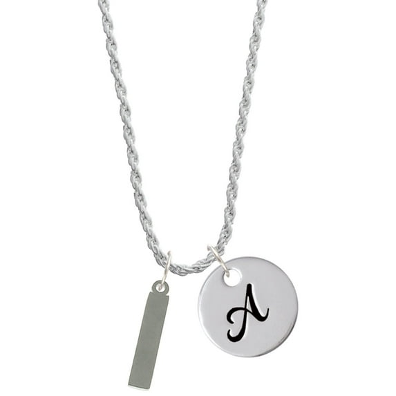 Delight Jewelry Stainless Steel Rectangular Blank Tag - Silvertone Script Initial Disc - A - Charm Necklace, 20"+3"