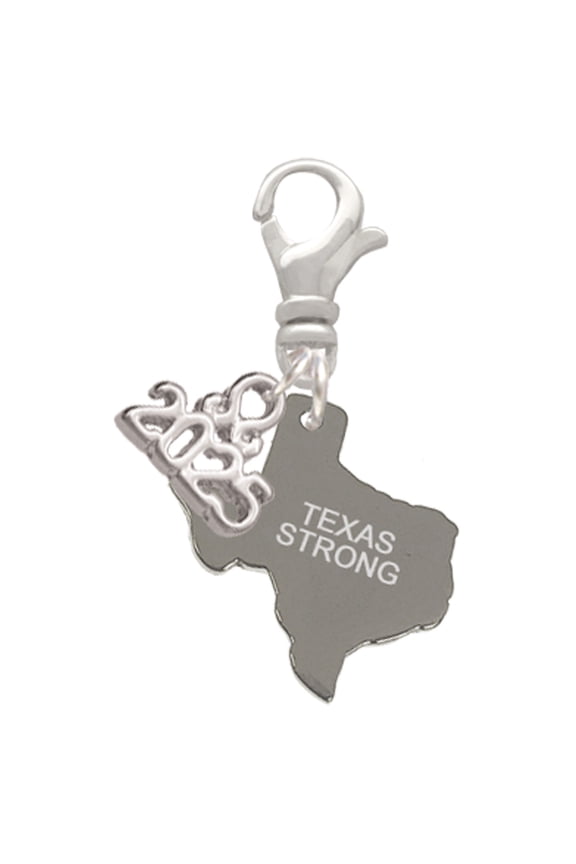 Stainless Steel Texas Strong - Silver-tone Clip on Charm with Mini Year 2025
