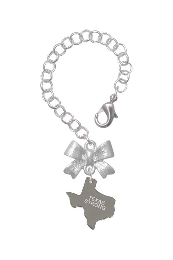 Stainless Steel Texas Strong - Silvertone Bow Charm Accessory for Tumblers and Thermal Cups