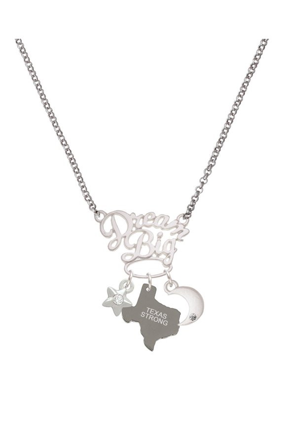 Stainless Steel Texas Strong - Silvertone Dream Big Pendant Necklace, 25"