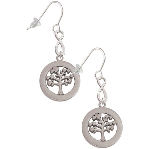 Delight Jewelry Stainless Steel Tree of Life in Eternity Ring - Silver tone Infinity French Earrings