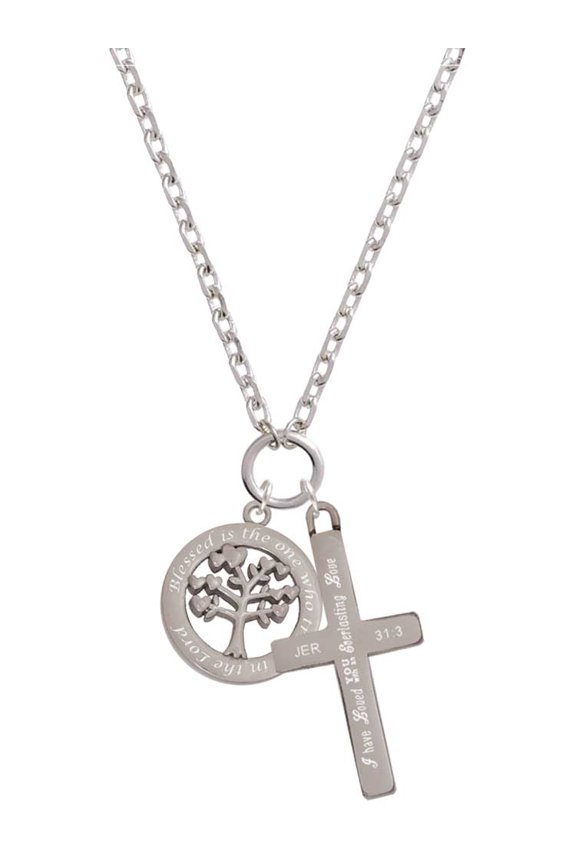 Stainless Steel Trust in the Lord Tree of Life - Everlasting Love Engraved Cross Zoey Necklace, 28"