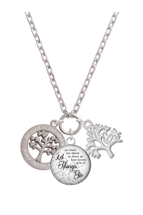 Stainless Steel Trust in the Lord Tree of Life - Let Things Go Fall Zoey Charm Necklace, 28"