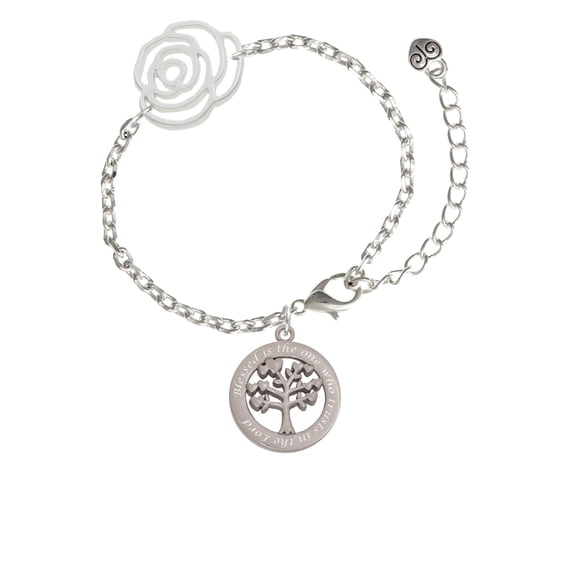 Delight Jewelry Stainless Steel Trust in the Lord Tree of Life - Silver-tone Flower Link Chain Bracelet, 6.75"+2" Extender