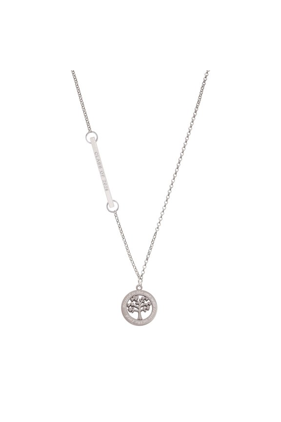 Stainless Steel Trust in the Lord Tree of Life - Silvertone Class of 2026 Delicate Bar Necklace, 18.75"
