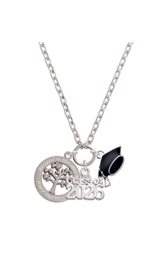 Stainless Steel Trust in the Lord Tree of Life - Silvertone Class of 2026 Graduation Zoey Charm Necklace, 28"