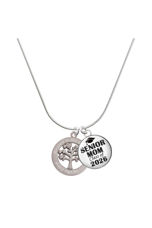 Stainless Steel Trust in the Lord Tree of Life - Silvertone Senior Mom Class of 2026 Dome Necklace, 18"