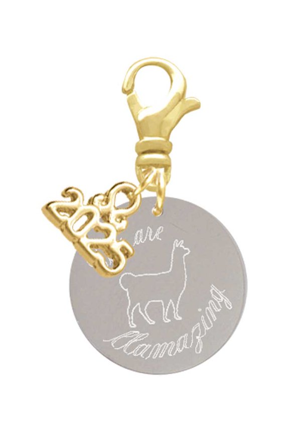 Stainless Steel You are Llamazing Llama Disc - Gold-tone Clip on Charm with Mini Year 2025