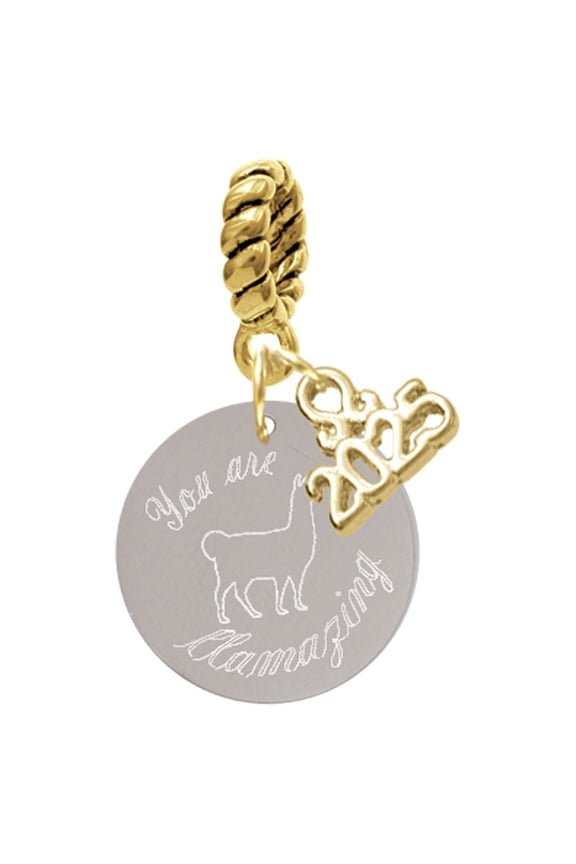 Stainless Steel You are Llamazing Llama Disc - Gold-tone Rope Charm Bead Dangle with Mini 2025